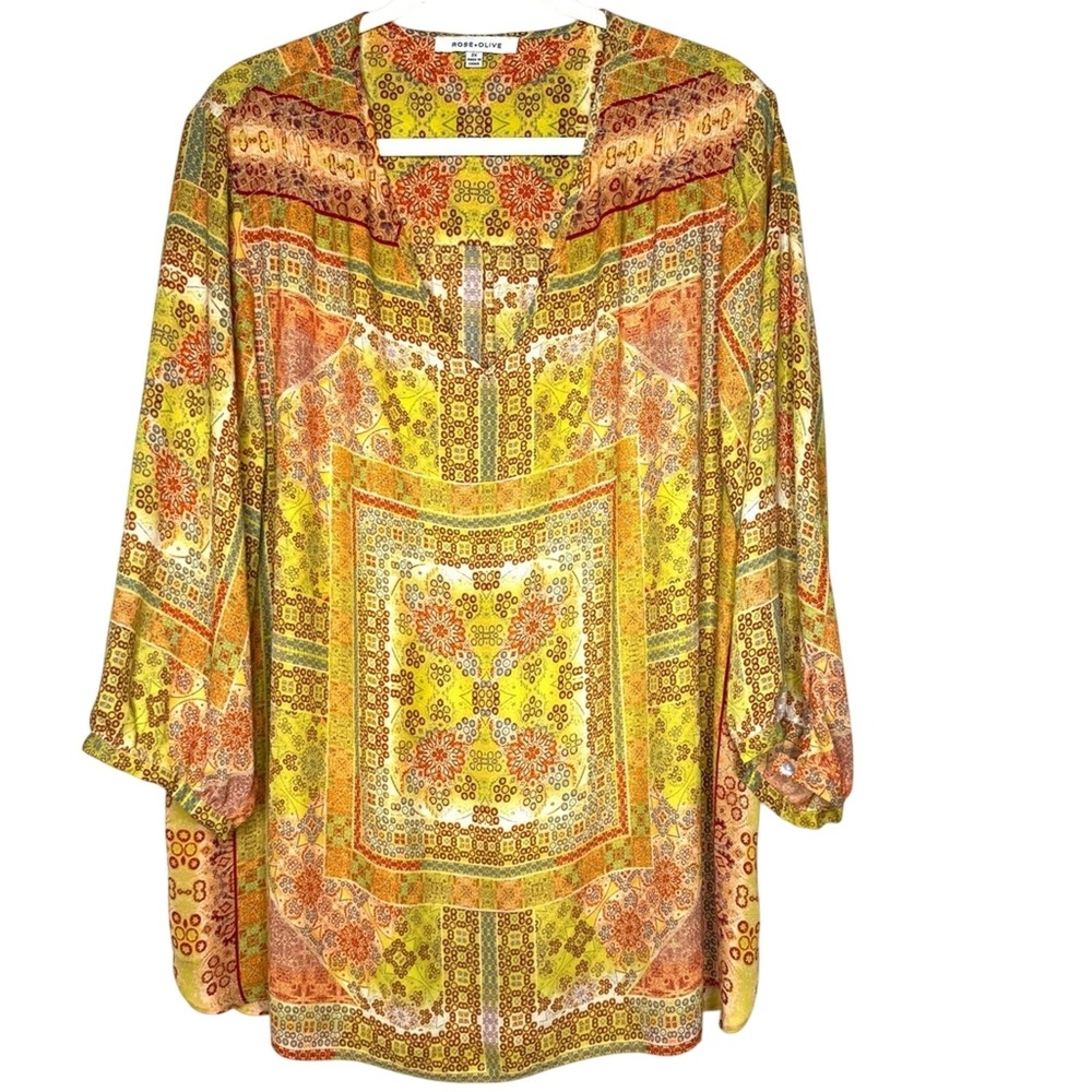 Rose And Olive Womens Popover Top 2X Flowy Relaxed‎ Fall Boho Peasant Hippie